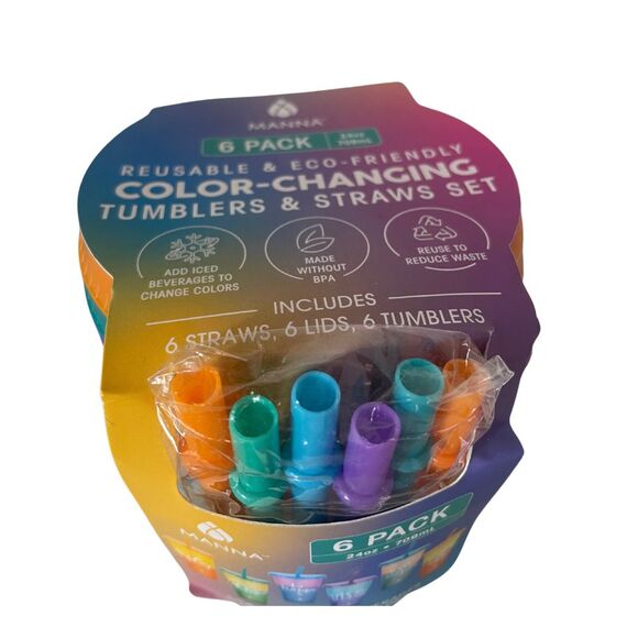 Inspirational Color Changing Tumblers w/ Lids & Straws Set MANNA 6 Pack 24oz - Picture 4 of 5